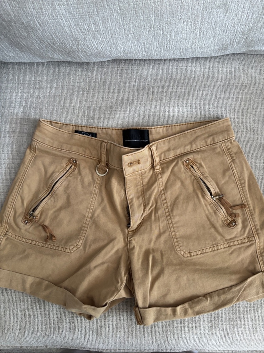 White House Black Market Tan Utility Zip-Pocket Shorts